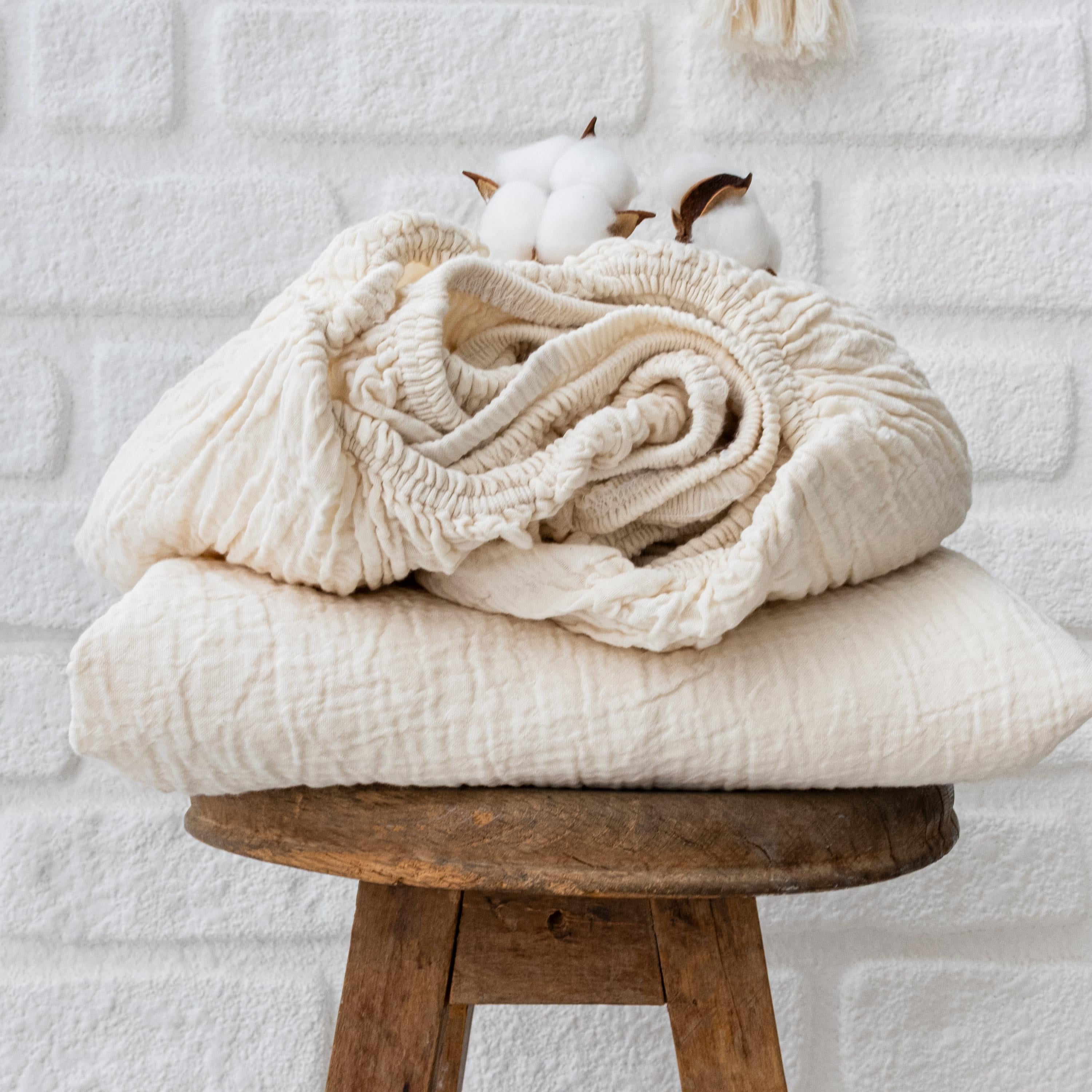 Washed Muslin Fitted Sheet, Organic Muslin Fitted Bed Sheet, Gots Certified Cotton Bedding, Breathable Cotton Sheet, King, Queen Size Fitted