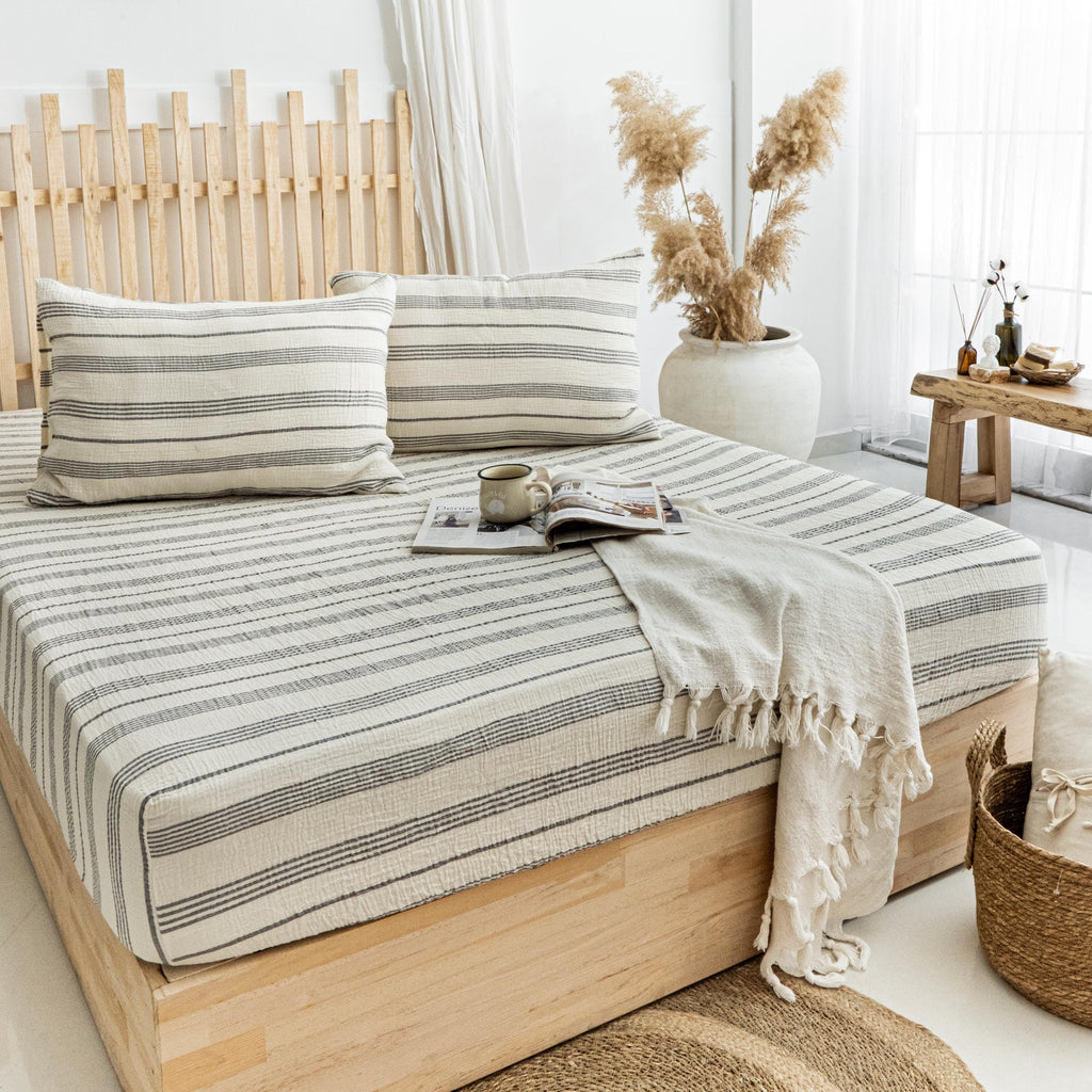 Washed Muslin Fitted Sheet, Organic Muslin Fitted Bed Sheet, Gots Certified Cotton Bedding, Breathable Cotton Sheet, King, Queen Size Fitted